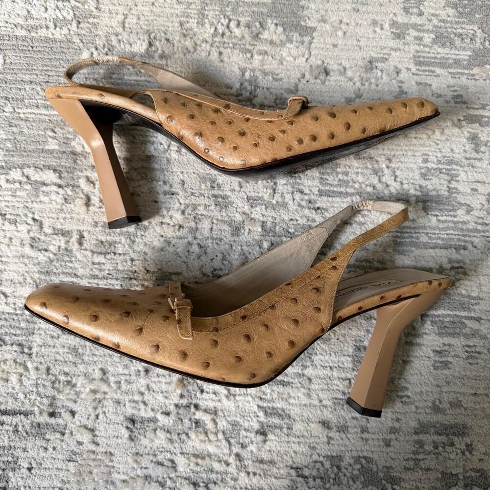 vintage Via Spiga Slingback Ostrich Tan Square Heels Buckle Detail Italy size 10